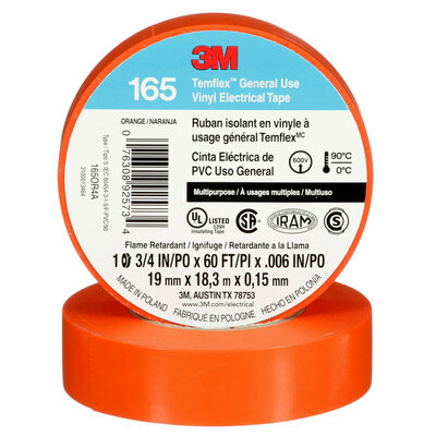 3M 165 Color Code Tape Orange 3/4'' x 60', 10 Pack
